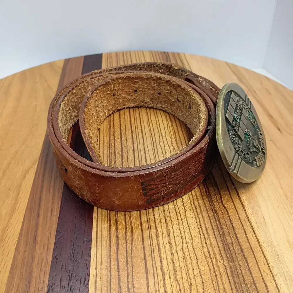 Oh Boy! Oberto Beef Jerky Belt Brass Buckle Eagle Tooled Leather Belt Size 40
